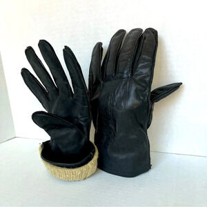 Vintage BERMAN'S Black Gloves Genuine Leather Wool Blend Liner Size Large